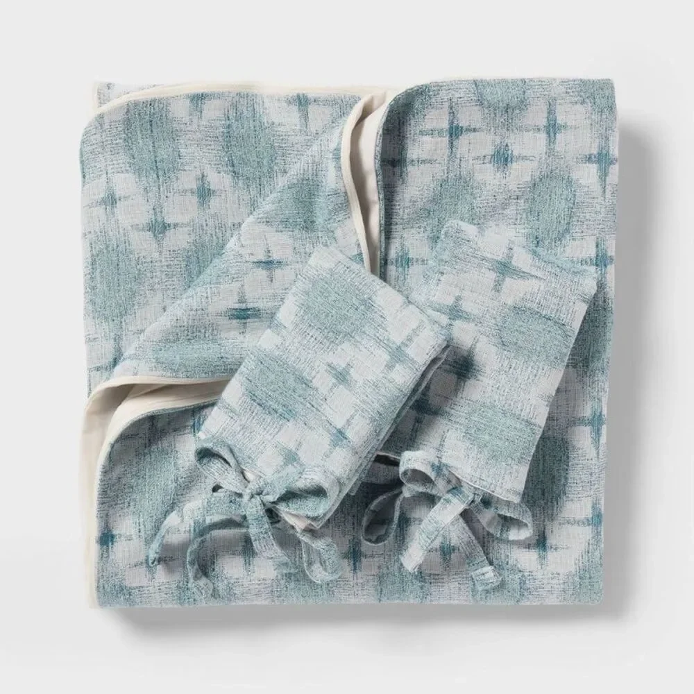 Open Box - Threshold -  Cotton Slub Duvet Cover Set Ikat Ivory/T Blue